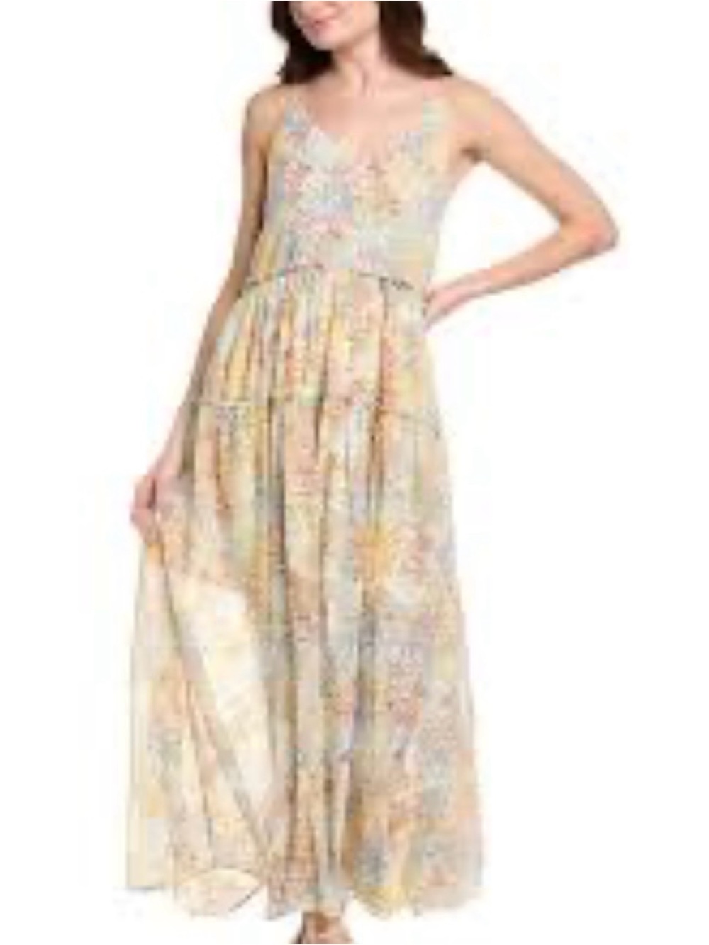Floral Yellow Maxi Dress with Spaghetti Straps